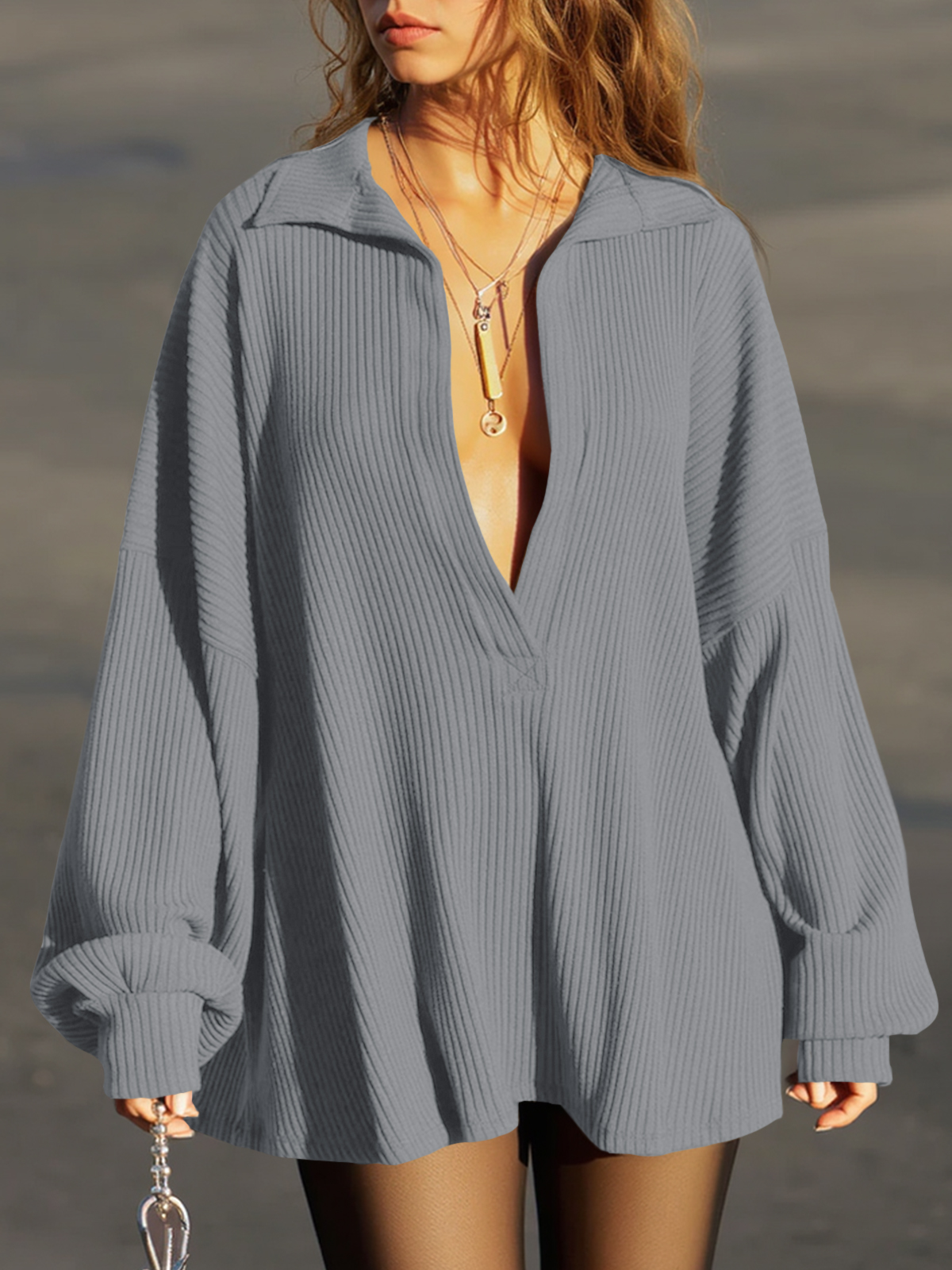 Oversized Deep V Neck Sweatshirts