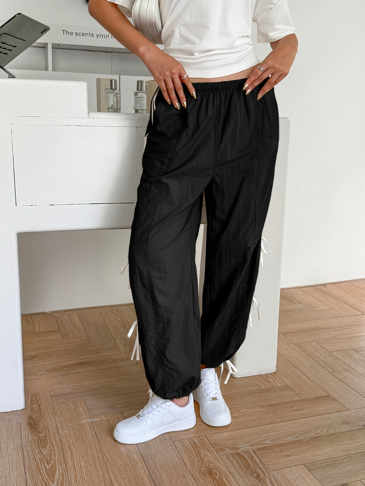 Elastic Waist Bow Tie Y2K Wide Leg Baggy Sweatpants