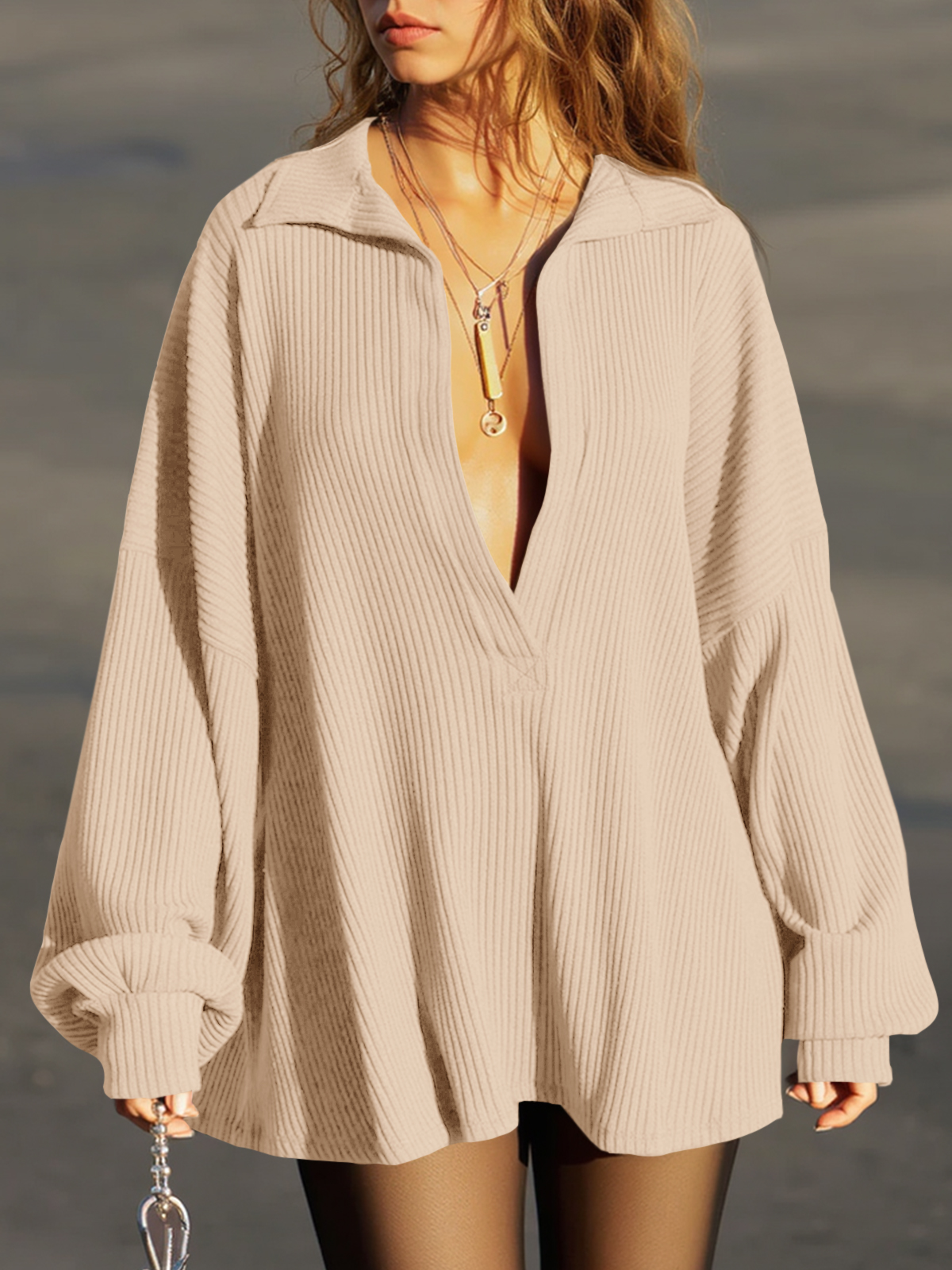 Oversized Deep V Neck Sweatshirts