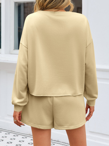 Casual Decor Pearl Long Sleeve Loose Fall Skort Mini Skirt Sets