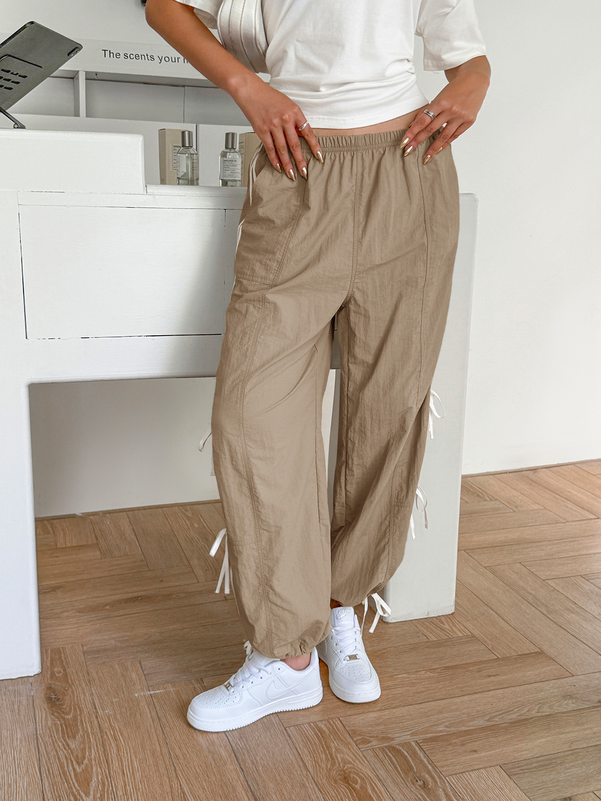 Elastic Waist Bow Tie Y2K Wide Leg Baggy Sweatpants