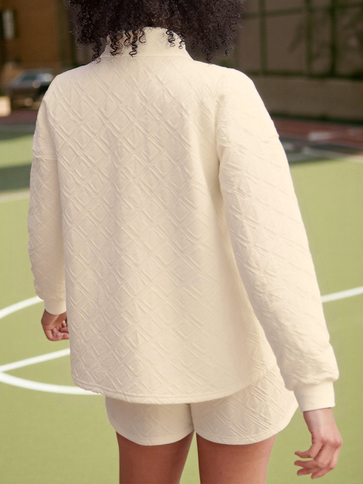 Women's Textured Zipper Jackets Loose Shorts Fall Casual 2 Piece Sets