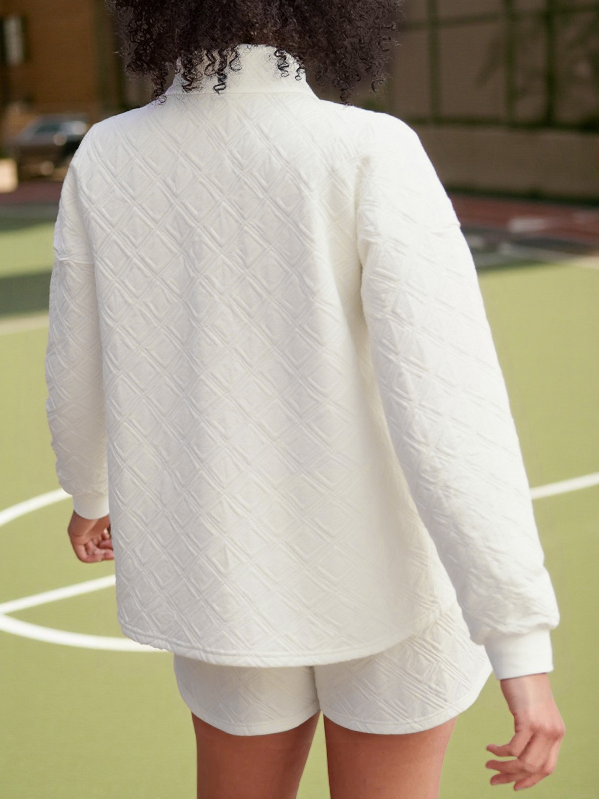 Women's Textured Zipper Jackets Loose Shorts Fall Casual 2 Piece Sets