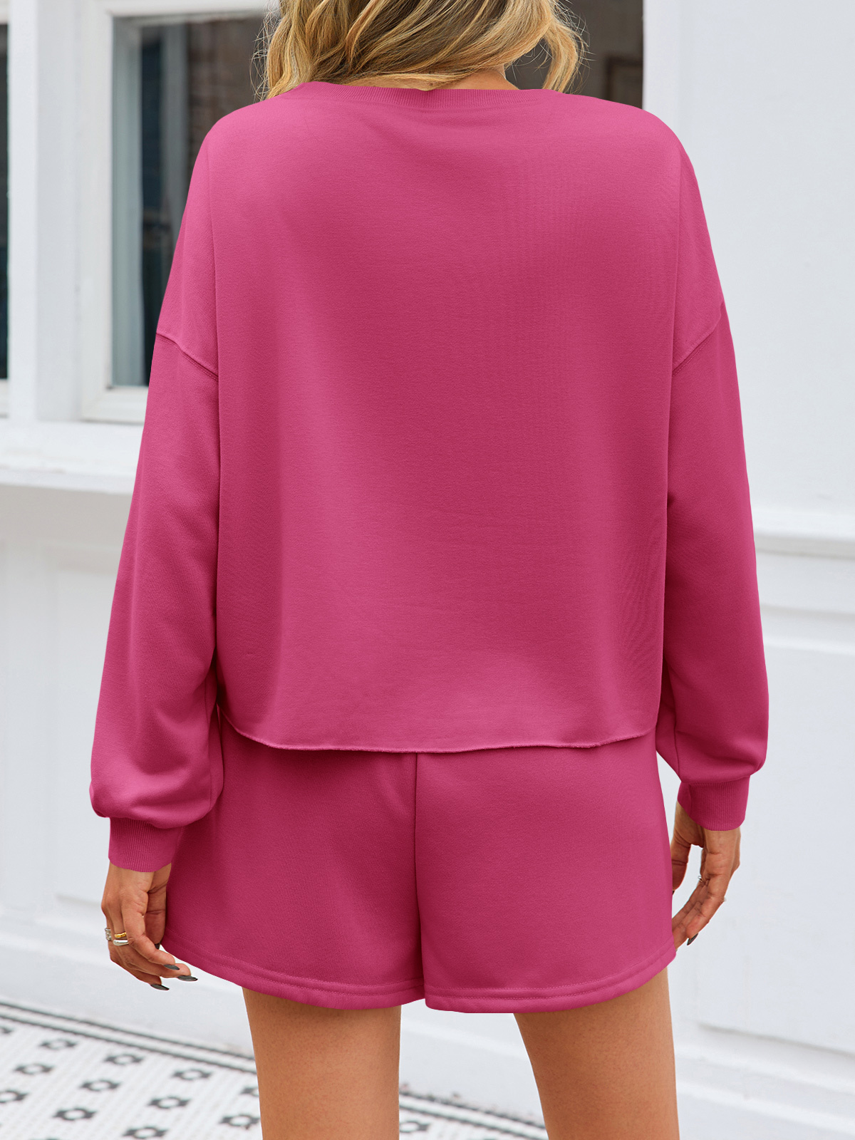 Casual Decor Pearl Long Sleeve Loose Fall Skort Mini Skirt Sets