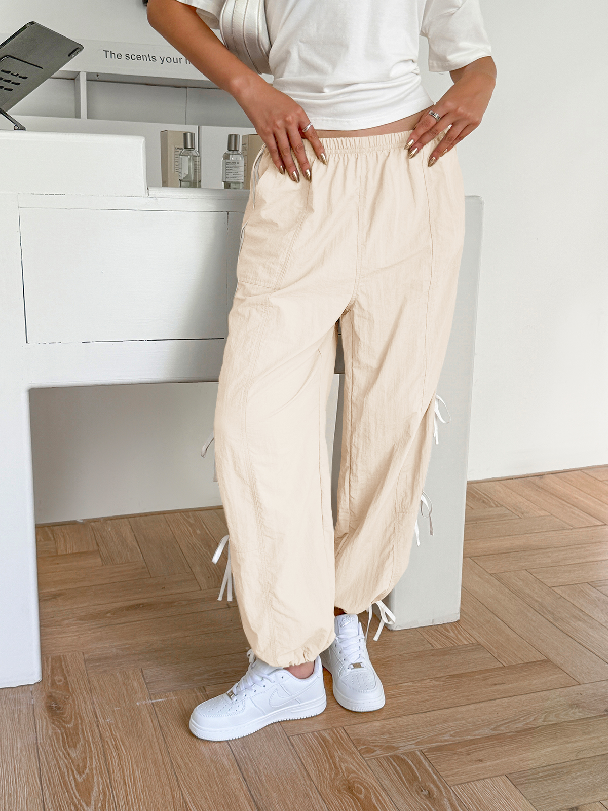 Elastic Waist Bow Tie Y2K Wide Leg Baggy Sweatpants