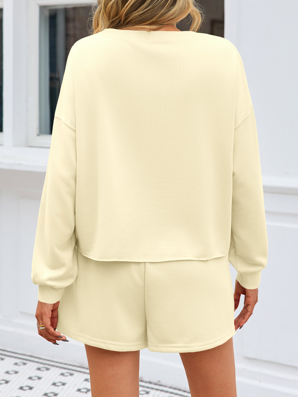 Casual Decor Pearl Long Sleeve Loose Fall Skort Mini Skirt Sets