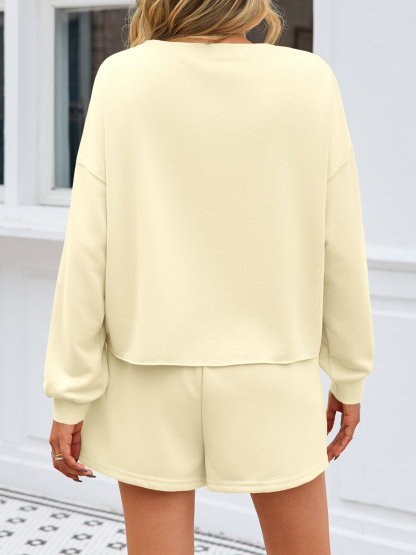 Casual Decor Pearl Long Sleeve Loose Fall Skort Mini Skirt Sets