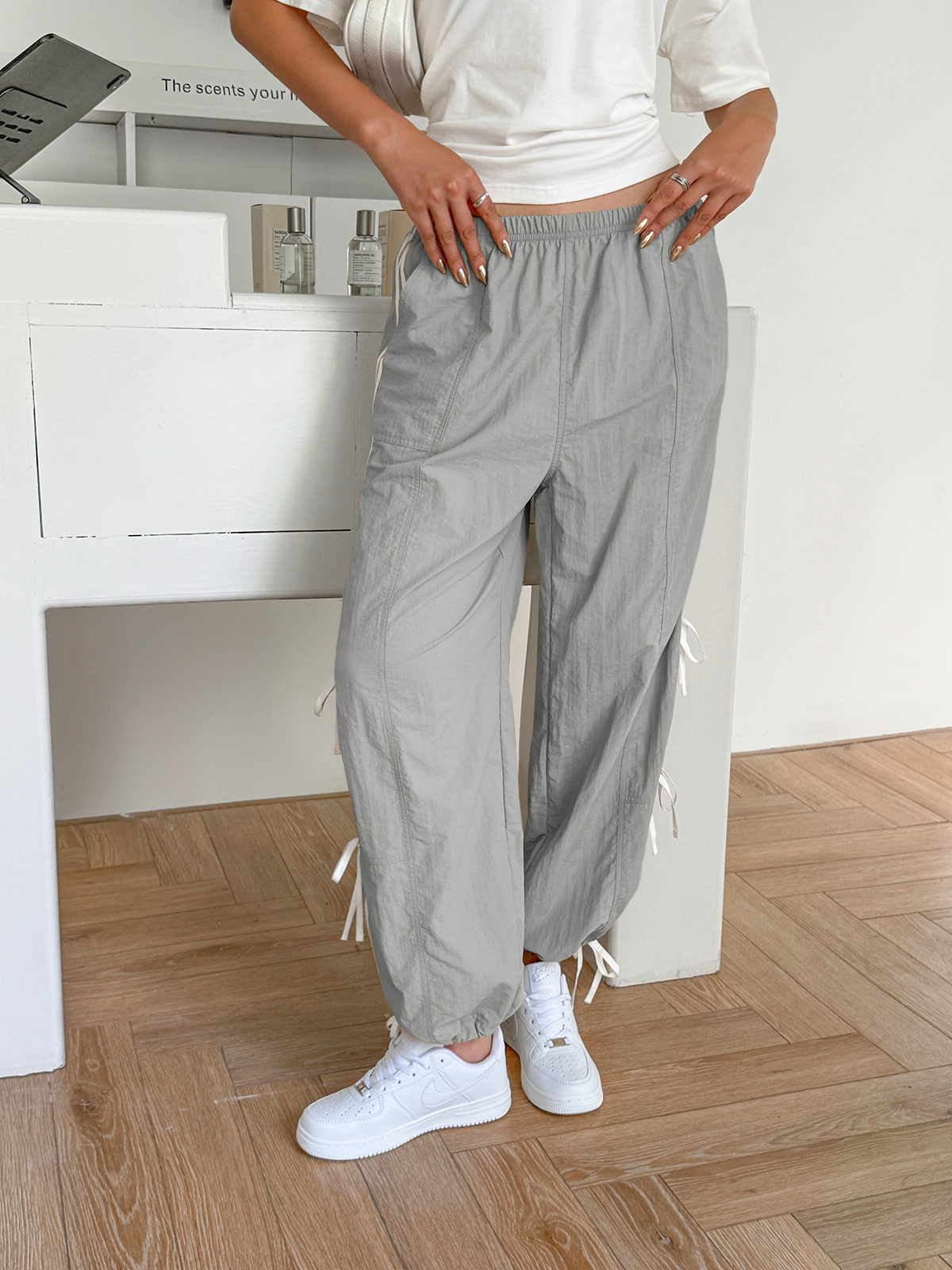 Elastic Waist Bow Tie Y2K Wide Leg Baggy Sweatpants