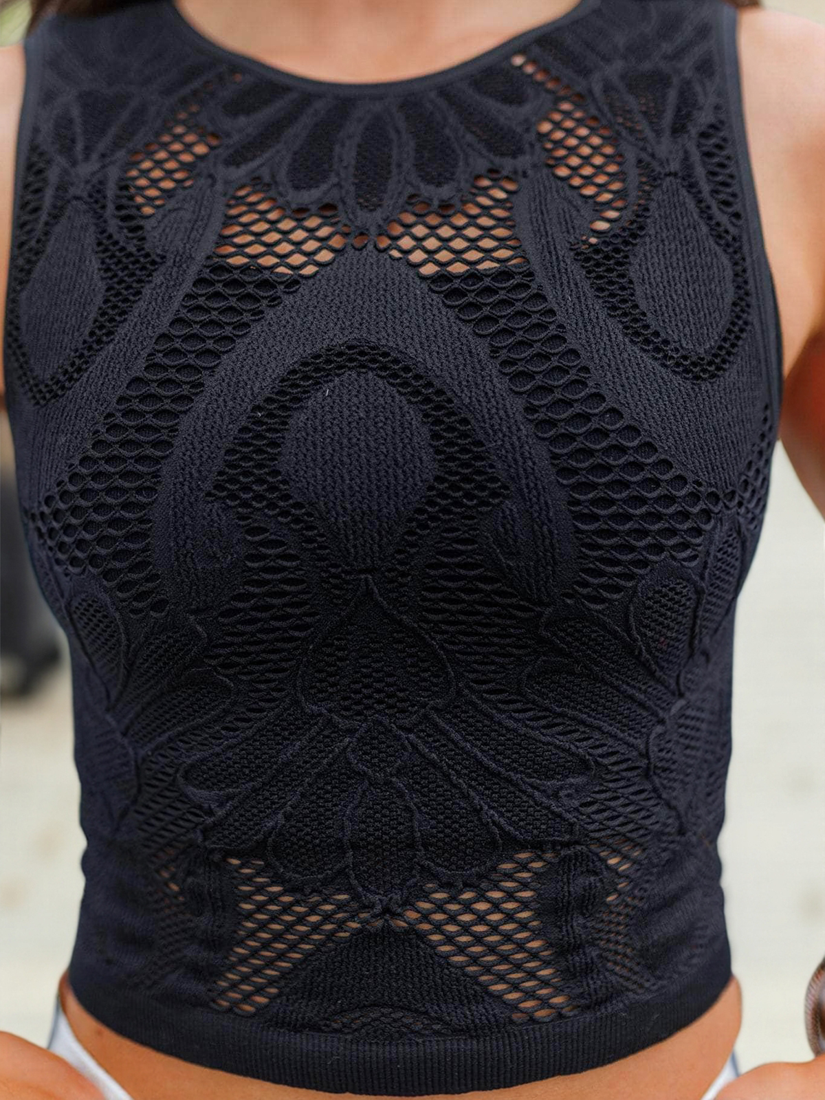 Floral Lace Mesh Crop Tank Tops