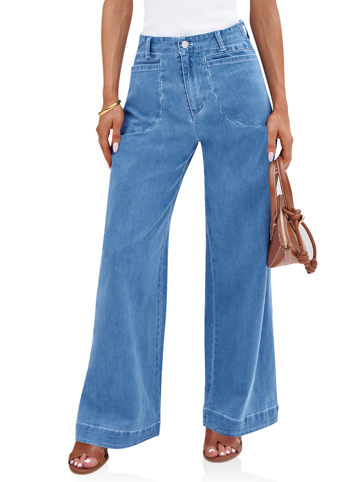 Cicy Bell Womens Wide Leg Jeans High Waisted Stretchy Baggy Loose Deni