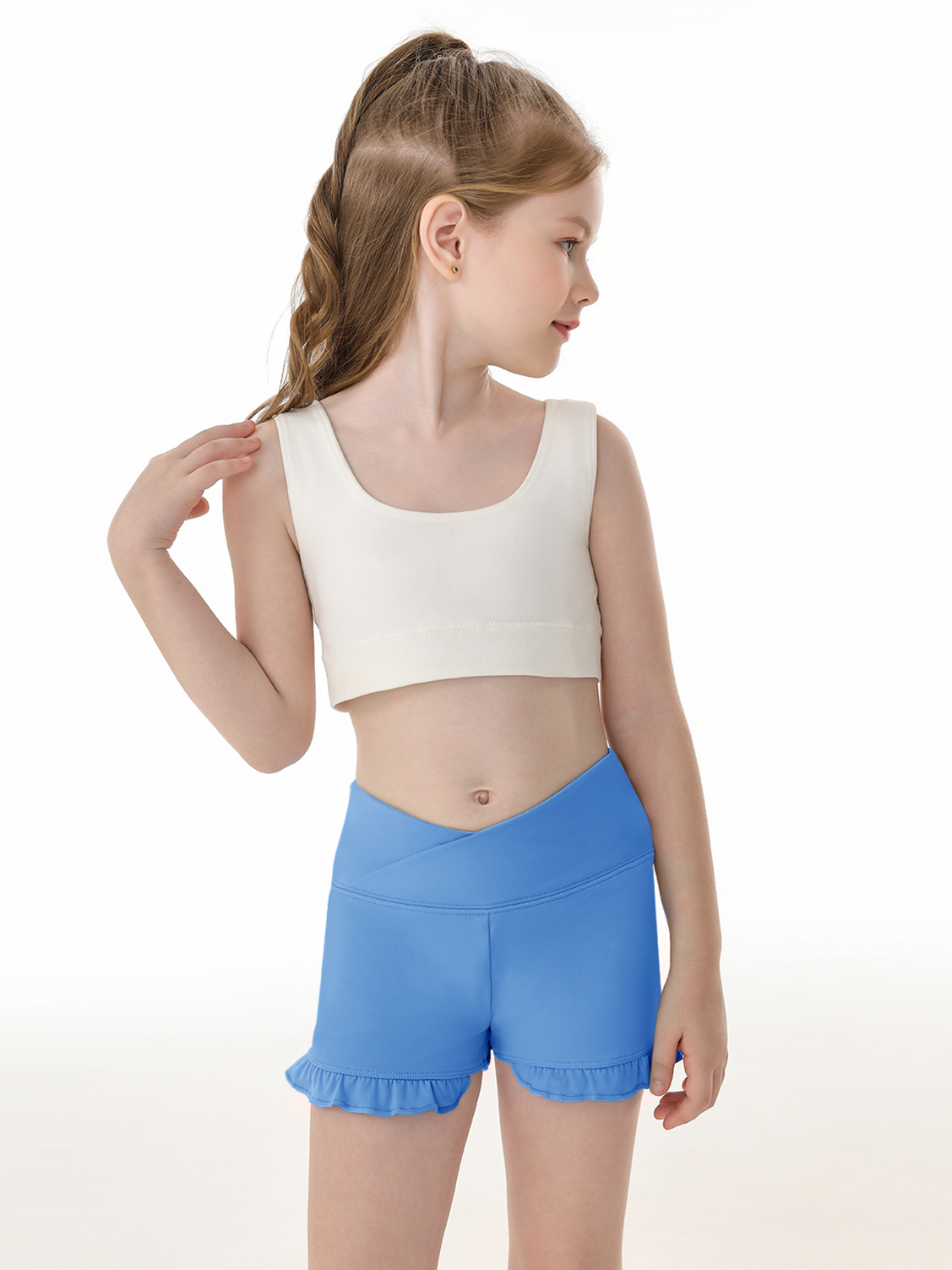 Haloumoning Girls Athletic Ruffle Shorts V Crossover High Waisted Yoga Dance Shorts