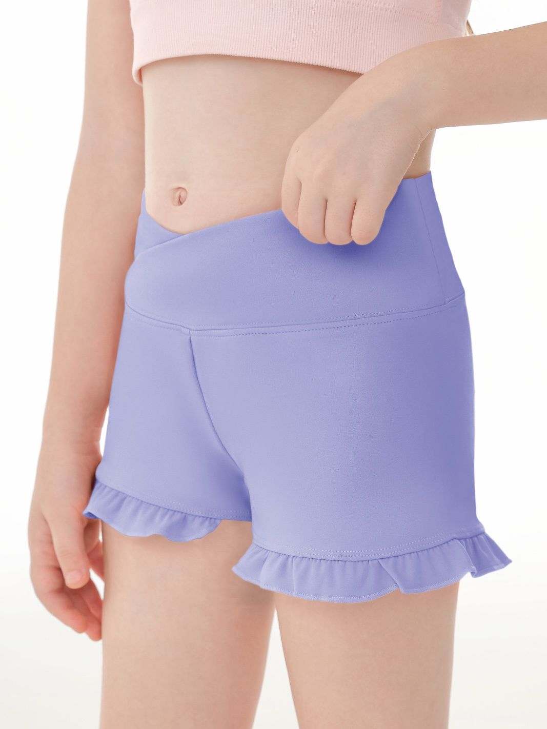 Haloumoning Girls Athletic Ruffle Shorts V Crossover High Waisted Yoga Dance Shorts