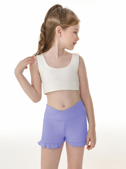 Haloumoning Girls Athletic Ruffle Shorts V Crossover High Waisted Yoga Dance Shorts