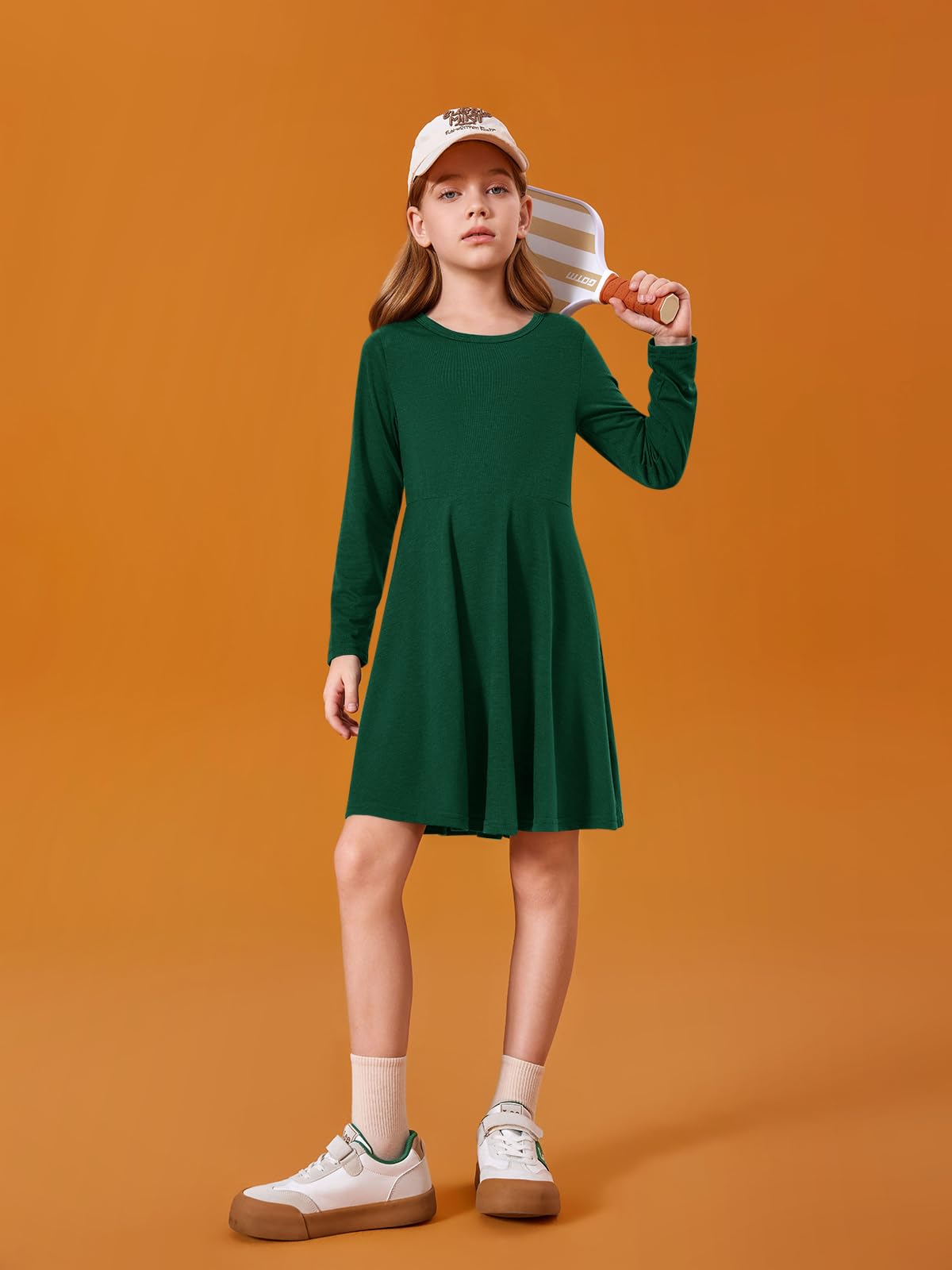 Haloumoning Girls Long Sleeve T-Shirt Dresses Kids Fall A-Line Twirly Skater Dresses 5-14 Years