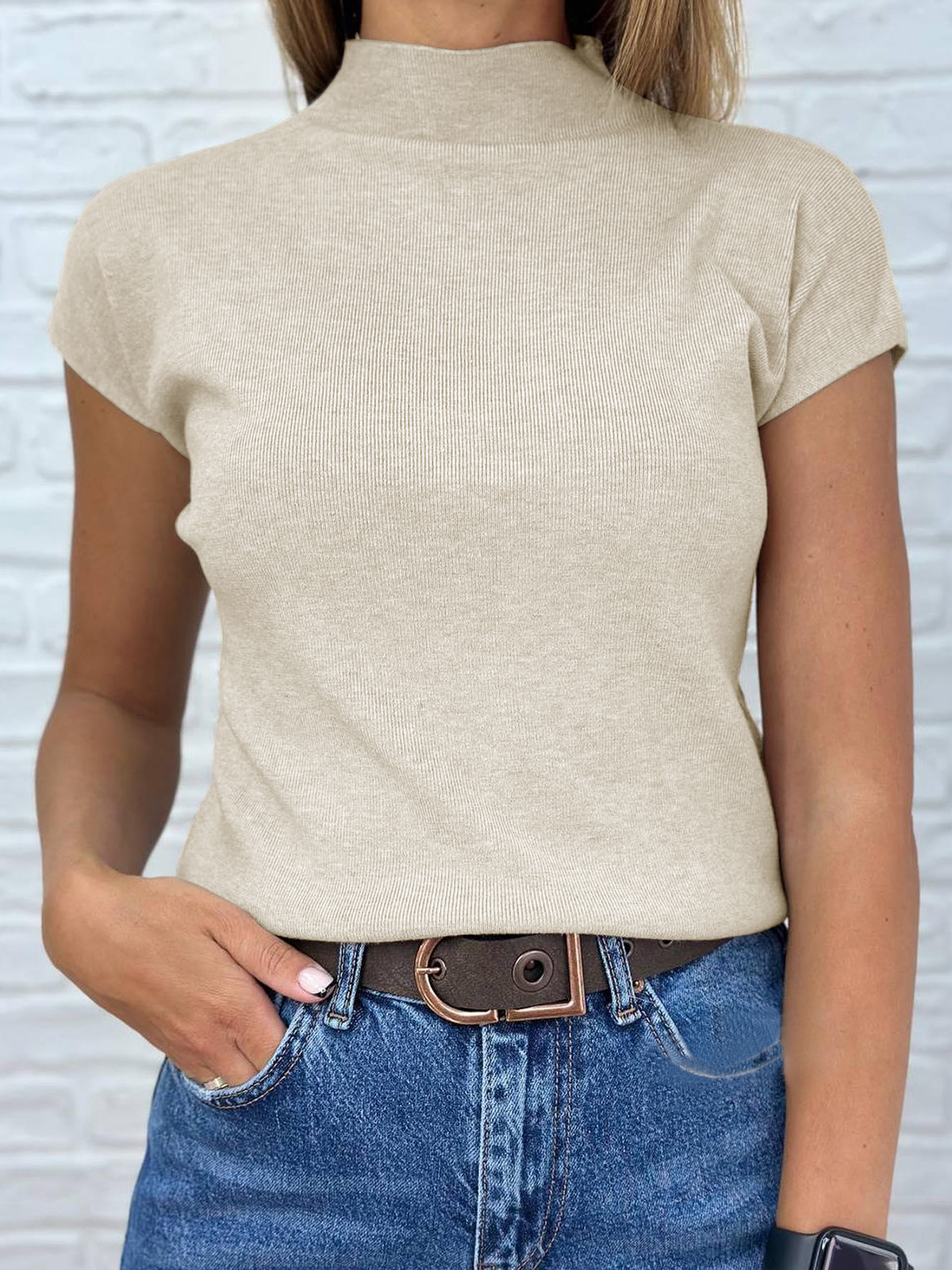 Mock Neck Short Sleeve Sweater