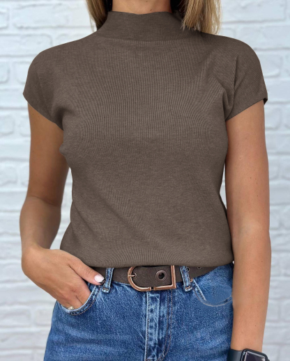 Mock Neck Short Sleeve Sweater