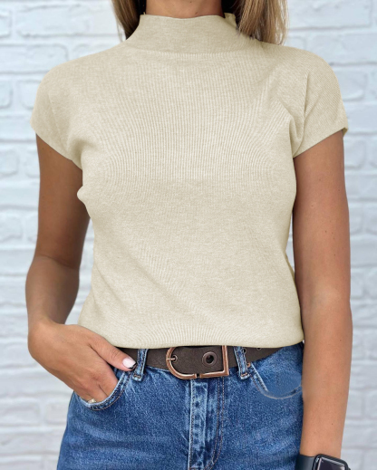 Mock Neck Short Sleeve Sweater