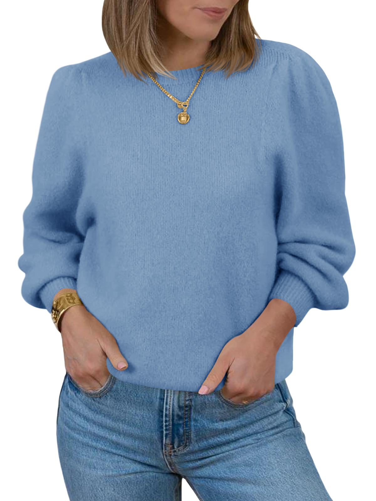 Womens Puff Long Sleeve Sweaters