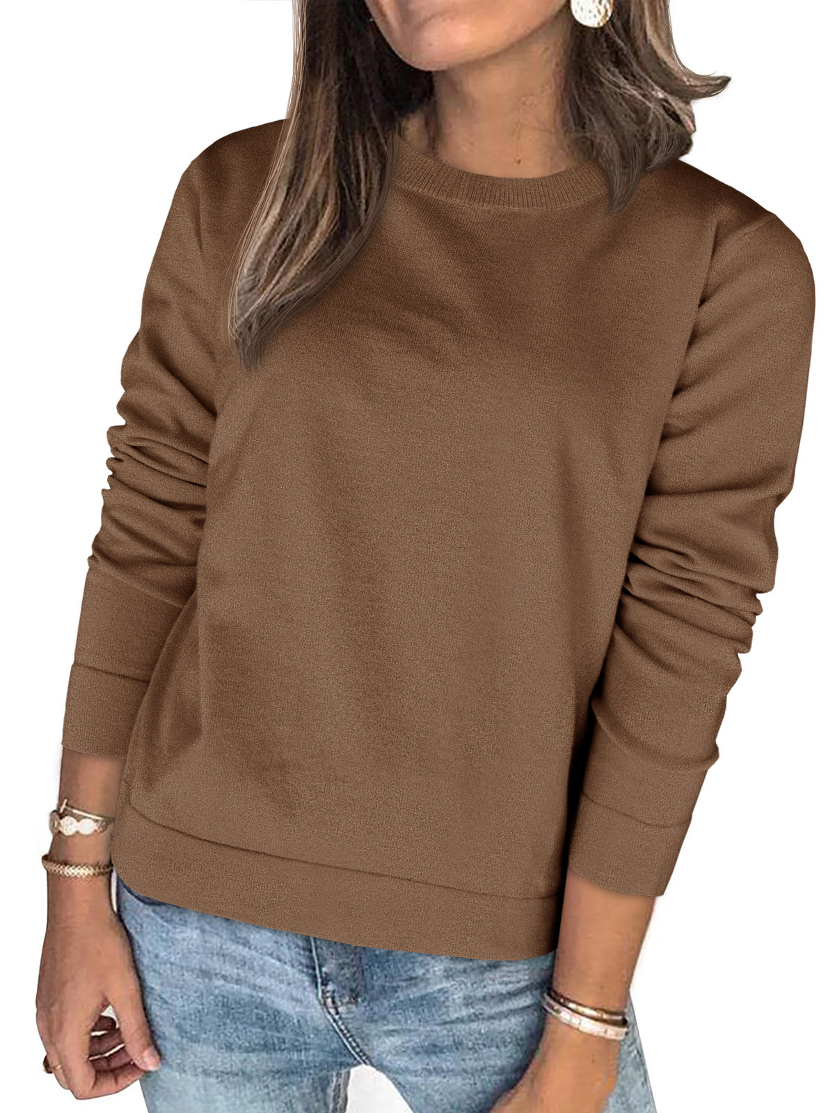 Womens Fall Basic Crew Neck Sweaters