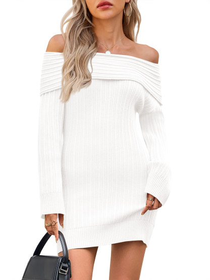 Womens Off The Shoulder Mini Sweater Dress