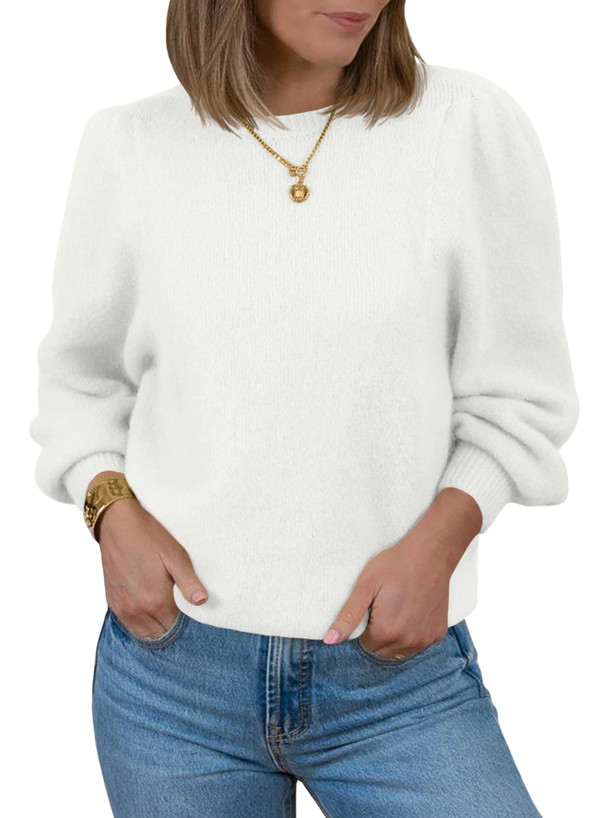 Womens Puff Long Sleeve Sweaters