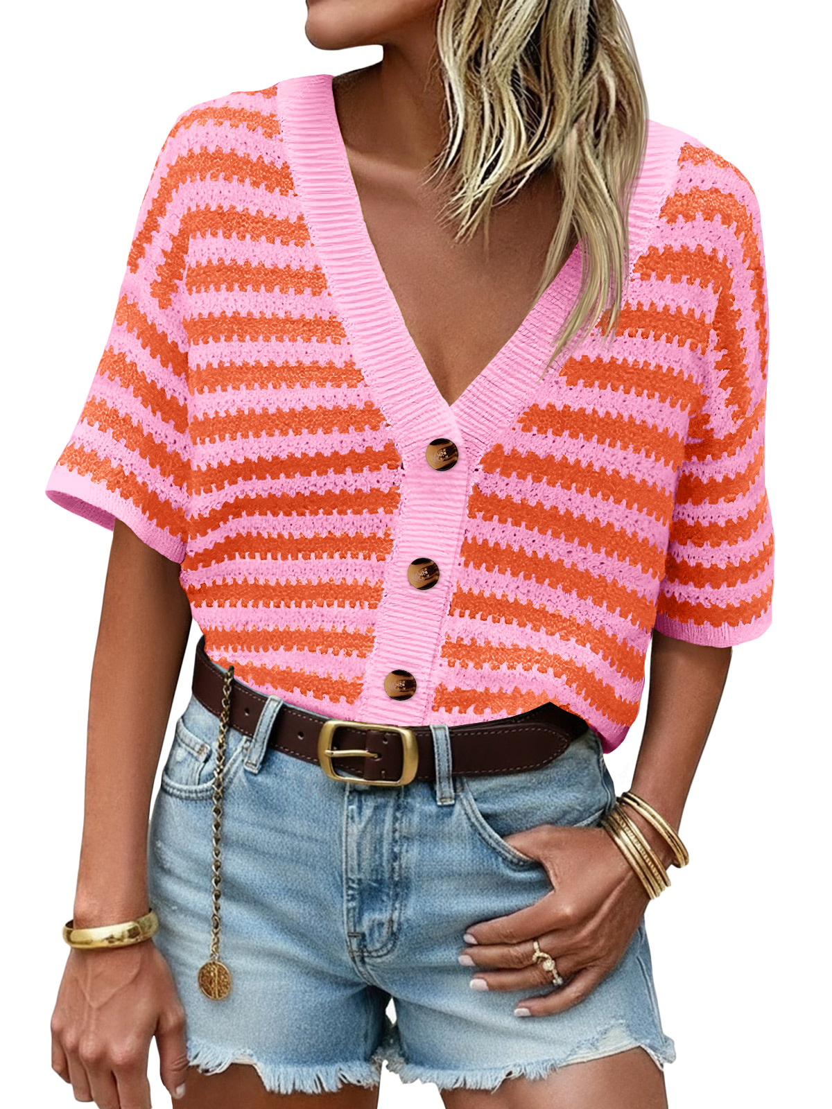 Womens Striped Cardigan Sweaters