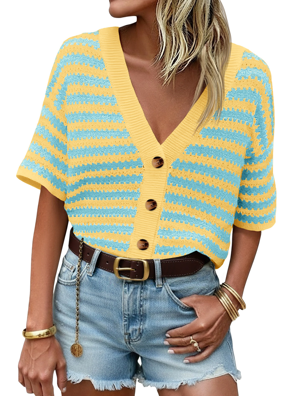 Womens Striped Cardigan Sweaters