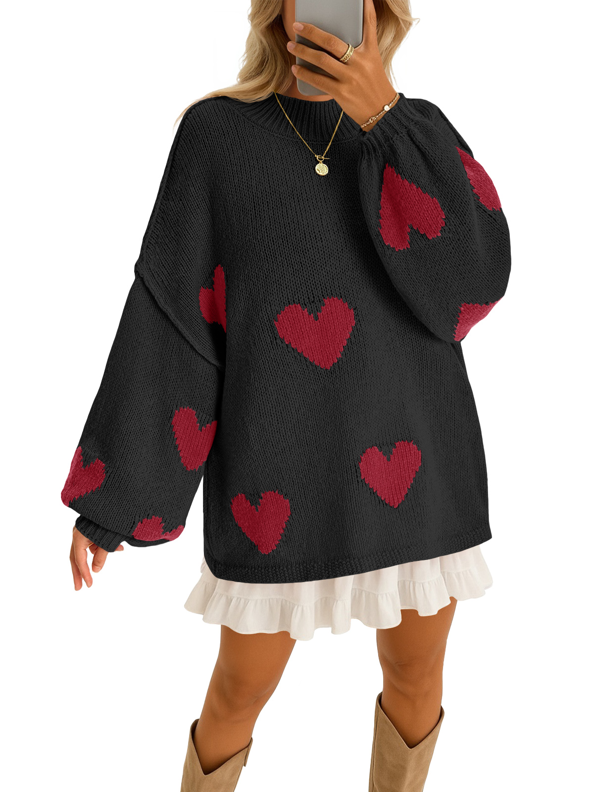 Womens Oversized Heart Sweater