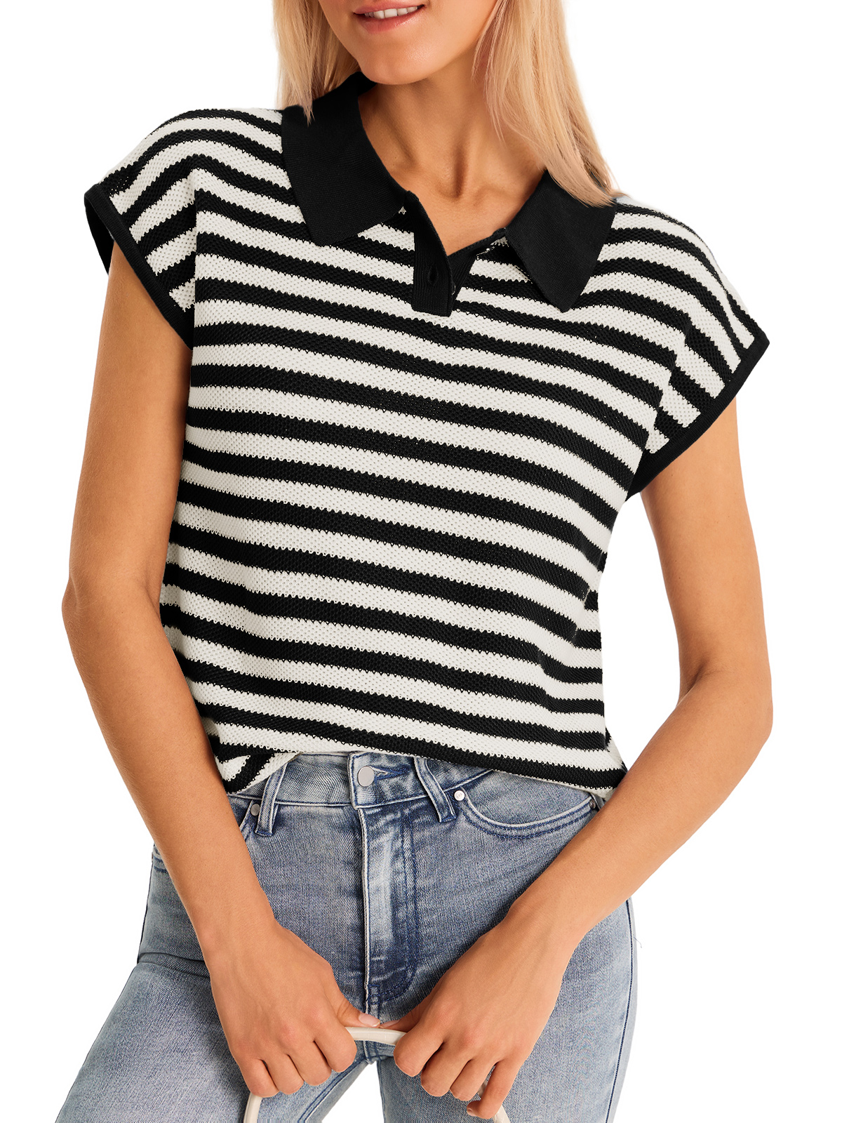 Womens Striped Polo Sweater