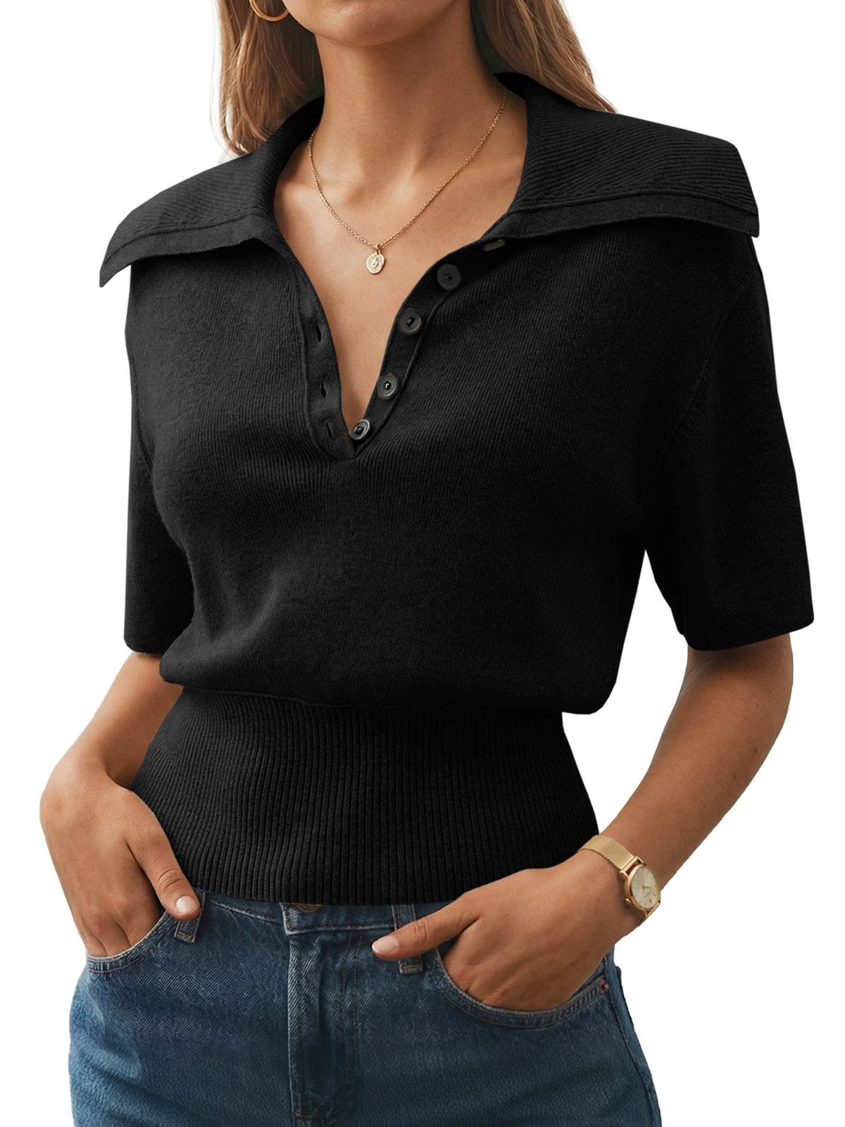 Womens Polo Sweater Top