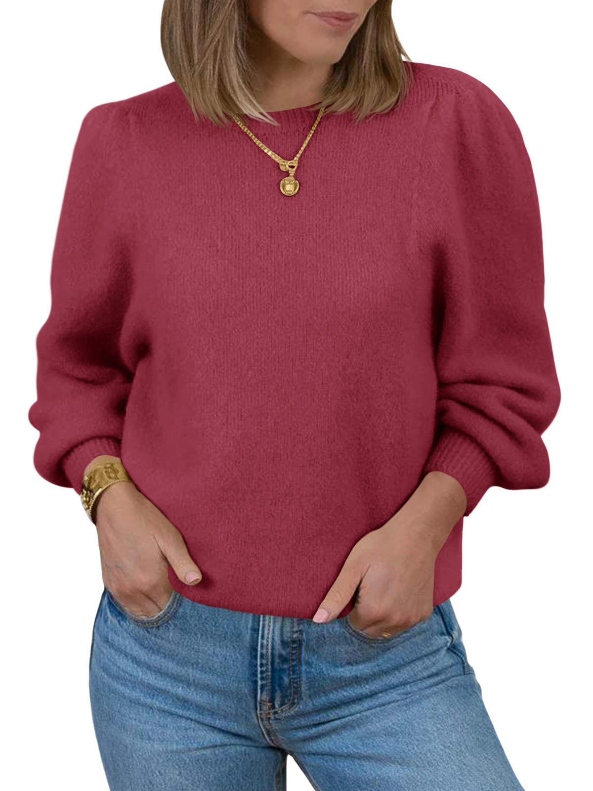 Womens Puff Long Sleeve Sweaters