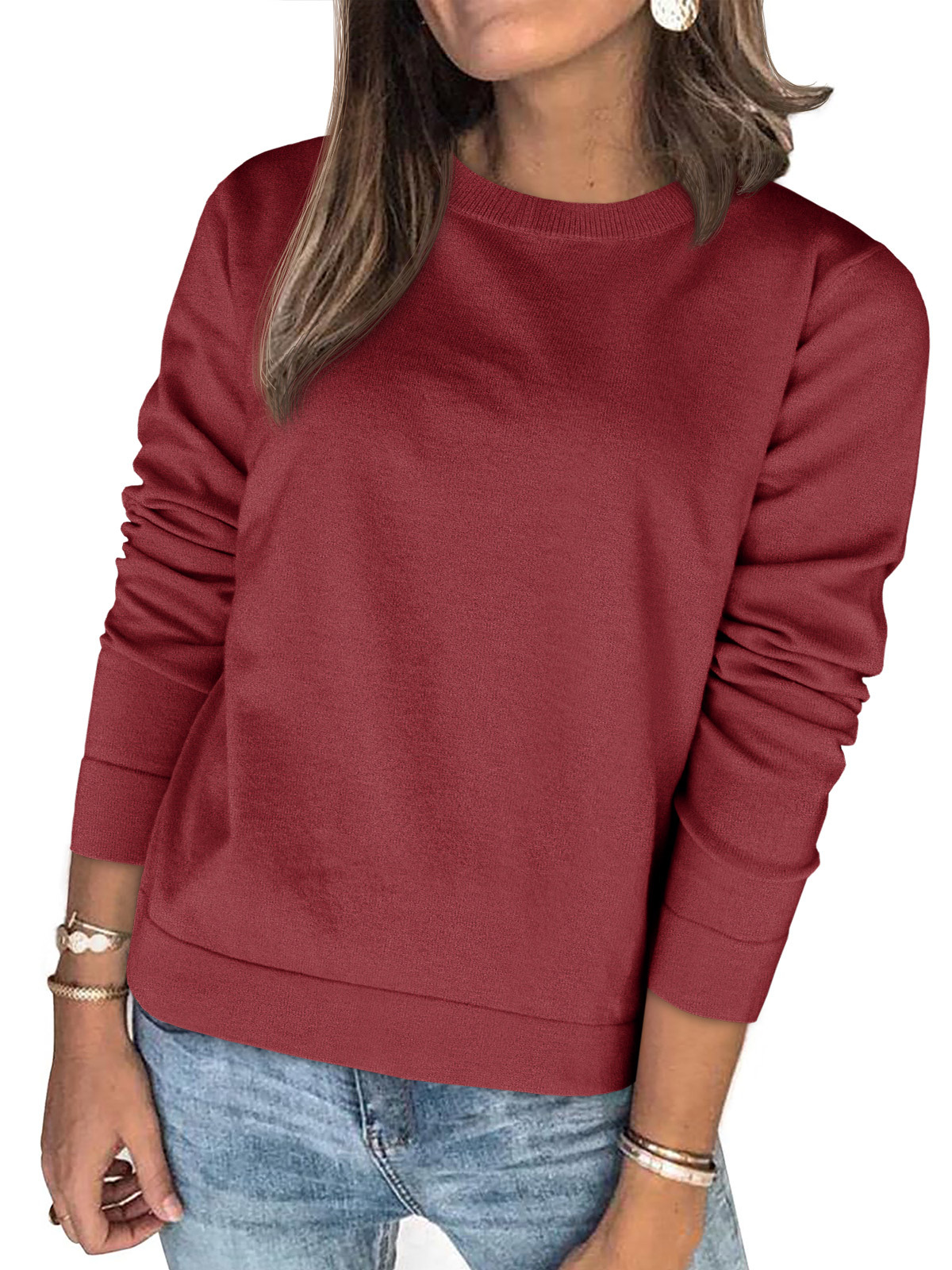 Womens Fall Basic Crew Neck Sweaters