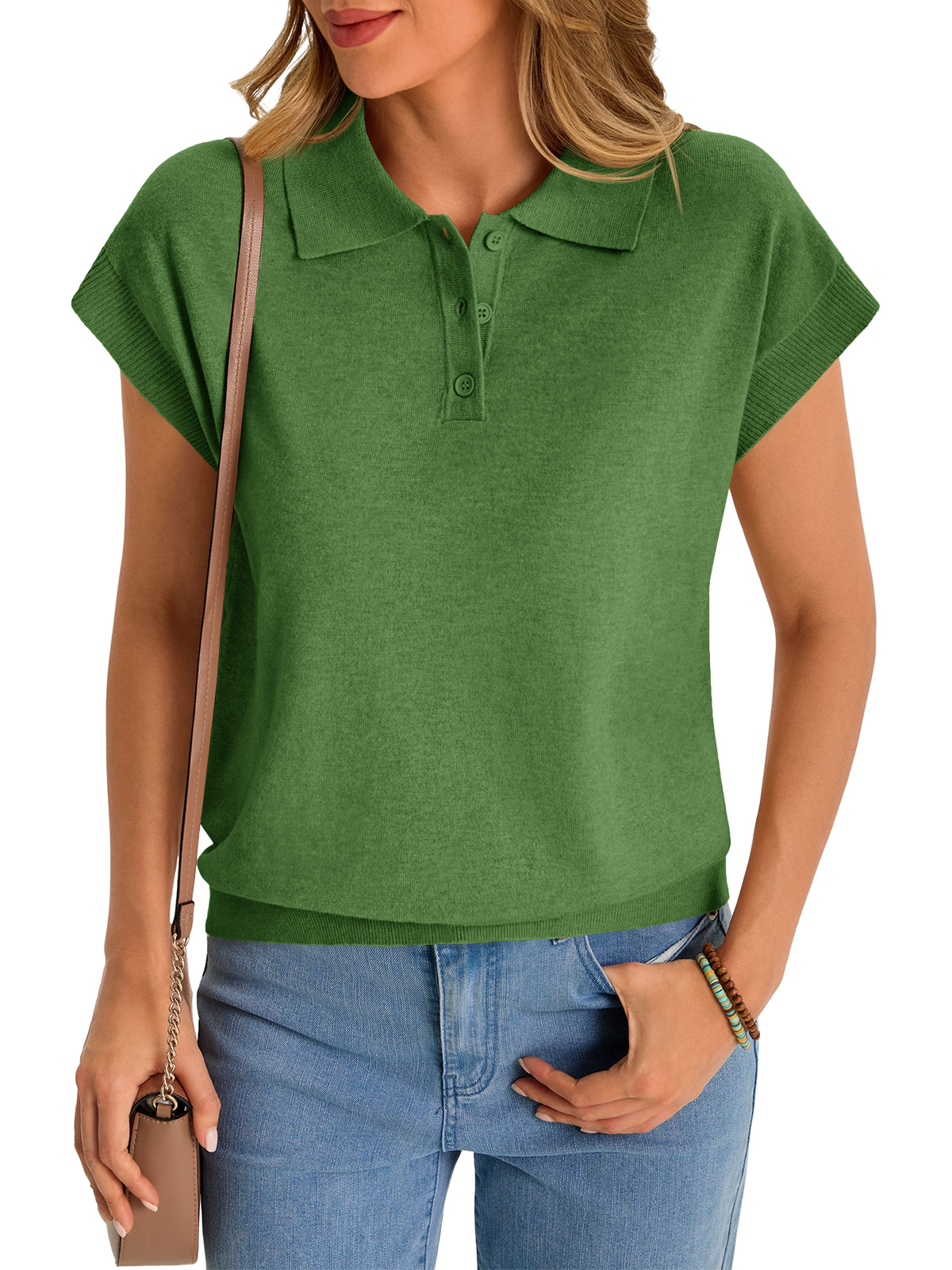Womens Sleeveless Polo Sweater Tops