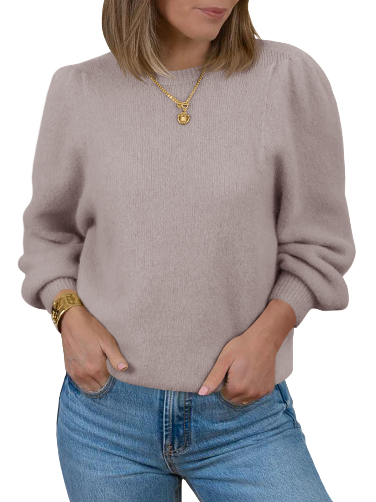 Womens Puff Long Sleeve Sweaters
