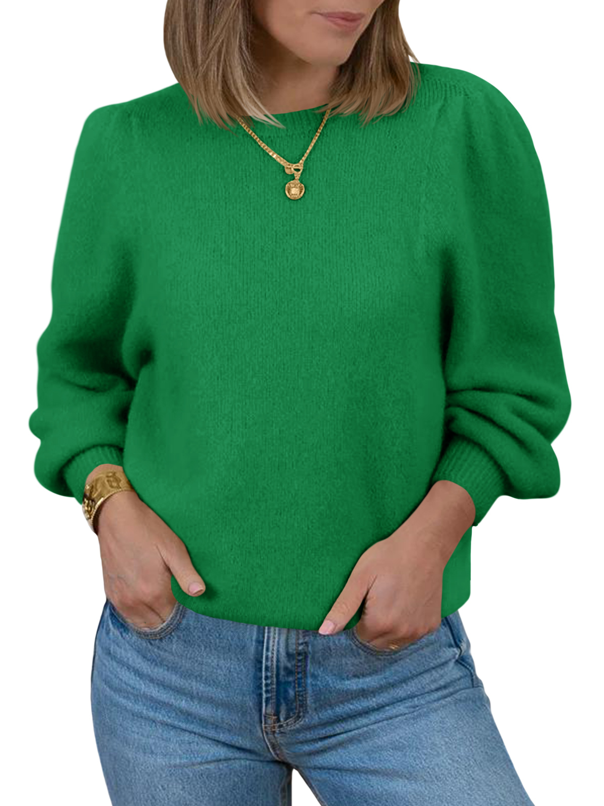 Womens Puff Long Sleeve Sweaters