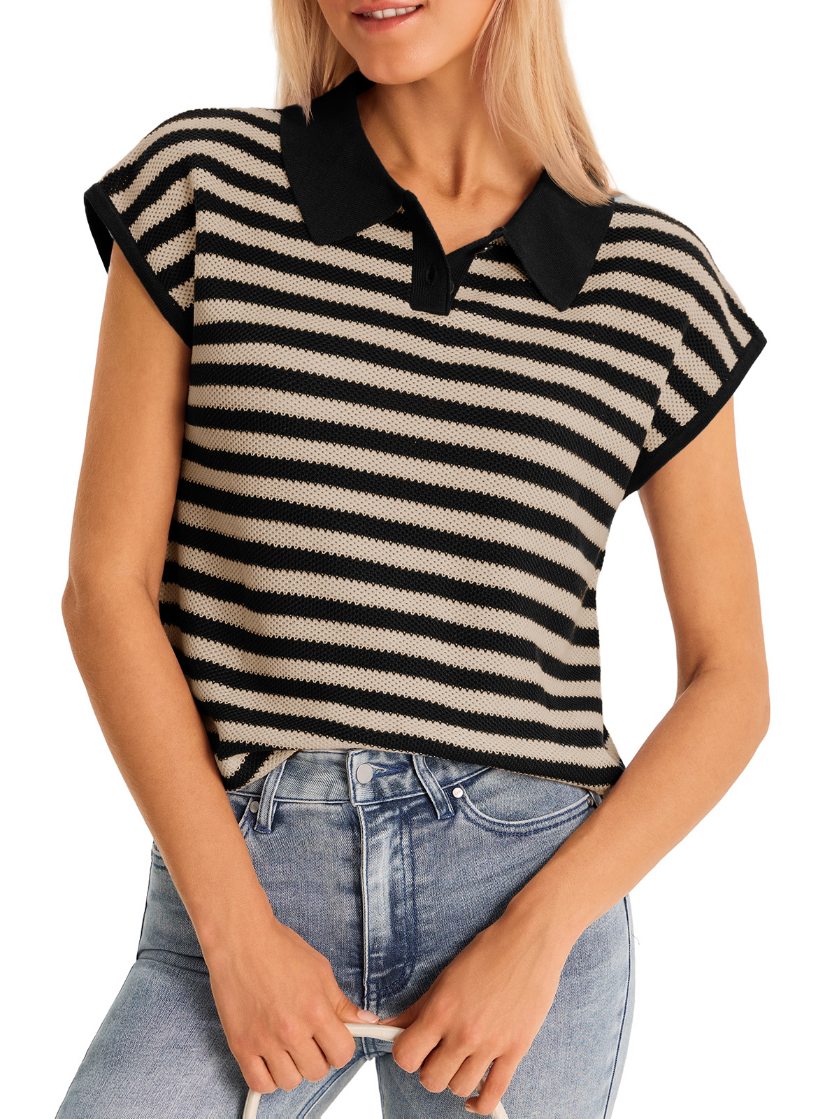 Womens Striped Polo Sweater