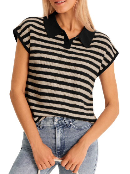 Womens Striped Polo Sweater