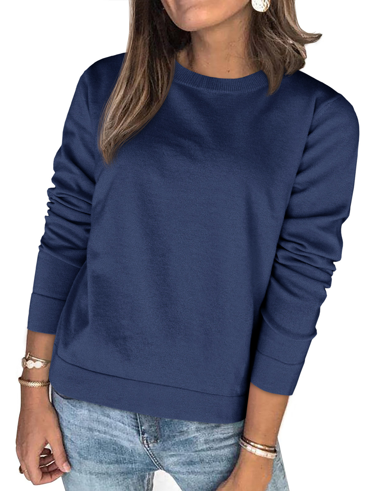 Womens Fall Basic Crew Neck Sweaters