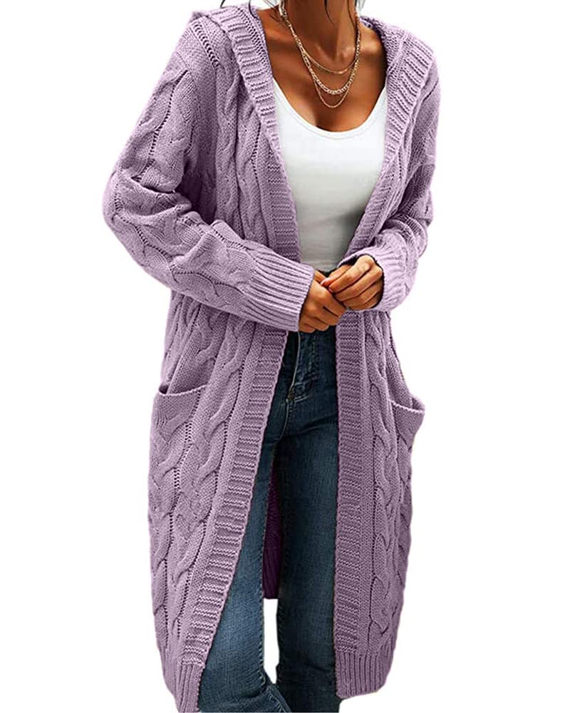 Women Hooded Open Front Cardigan