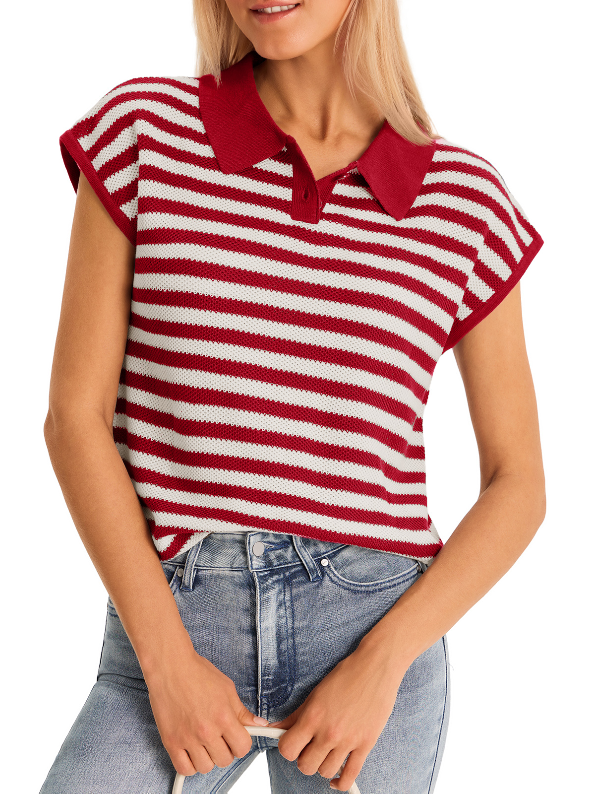 Womens Striped Polo Sweater