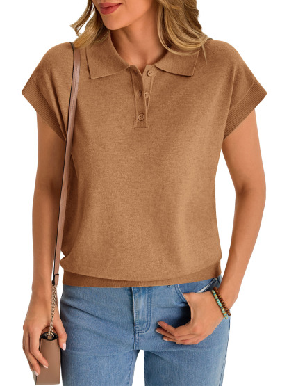 Womens Sleeveless Polo Sweater Tops
