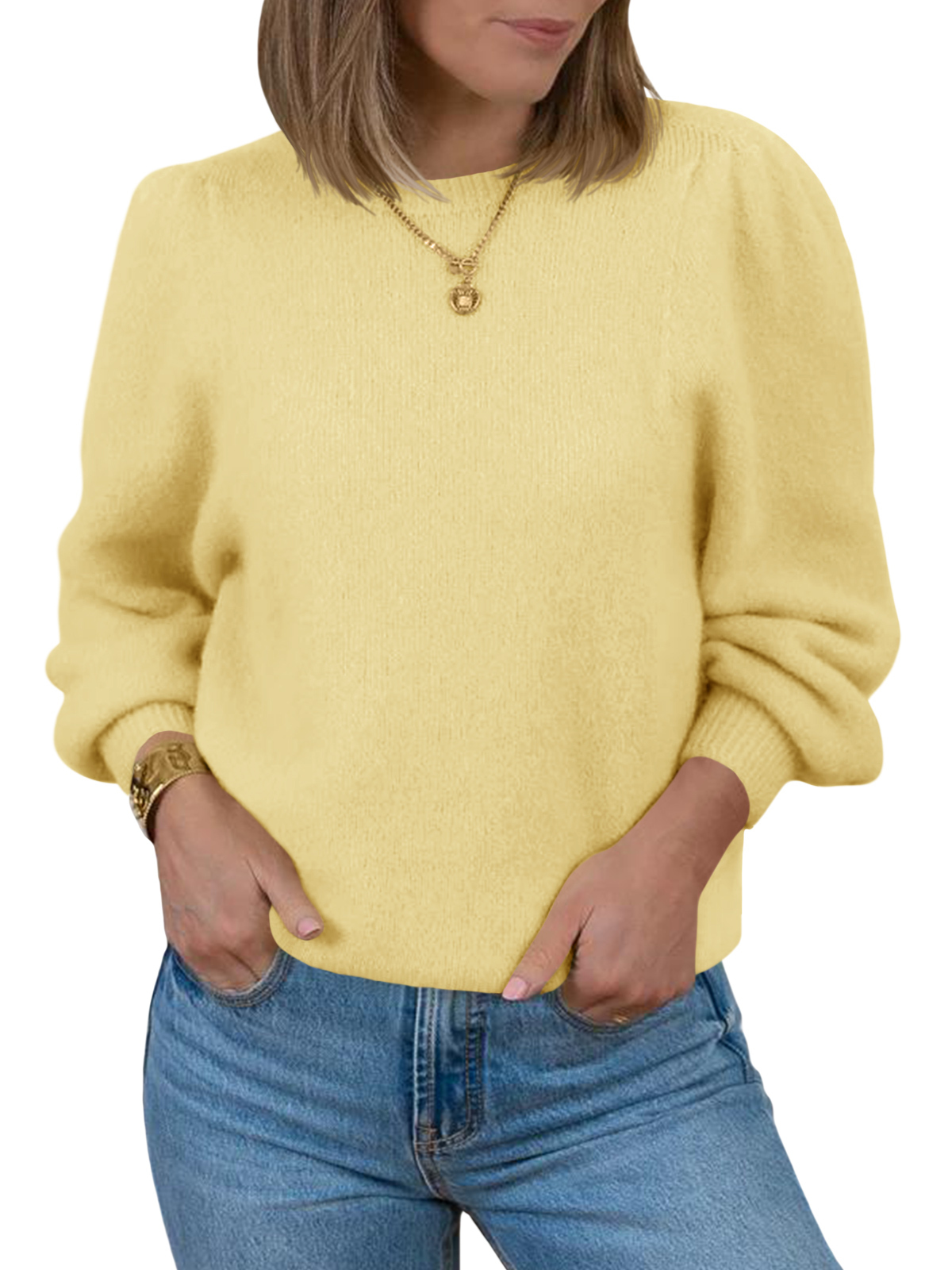 Womens Puff Long Sleeve Sweaters