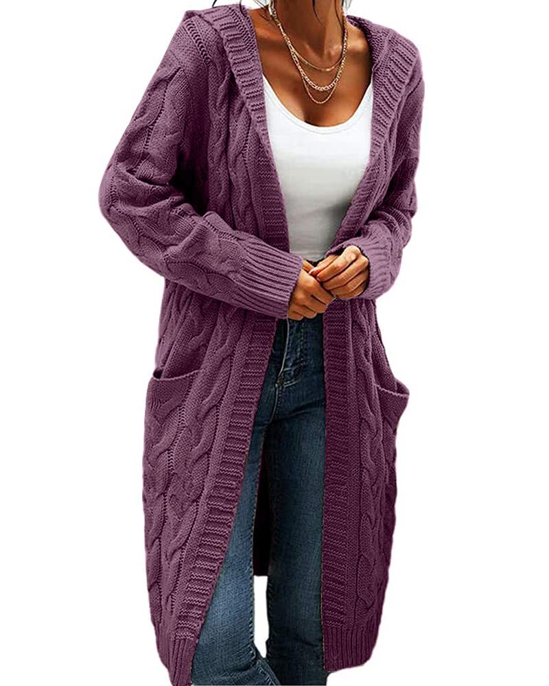 Women Hooded Open Front Cardigan