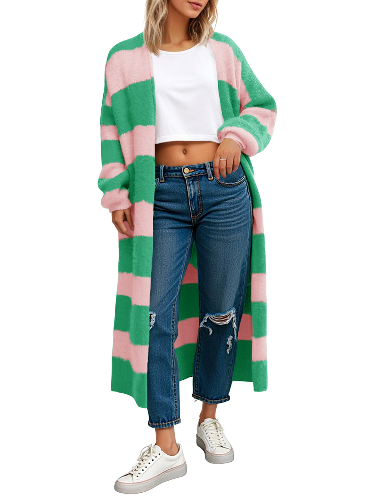 Womens Striped Long Cardigan Sweaters