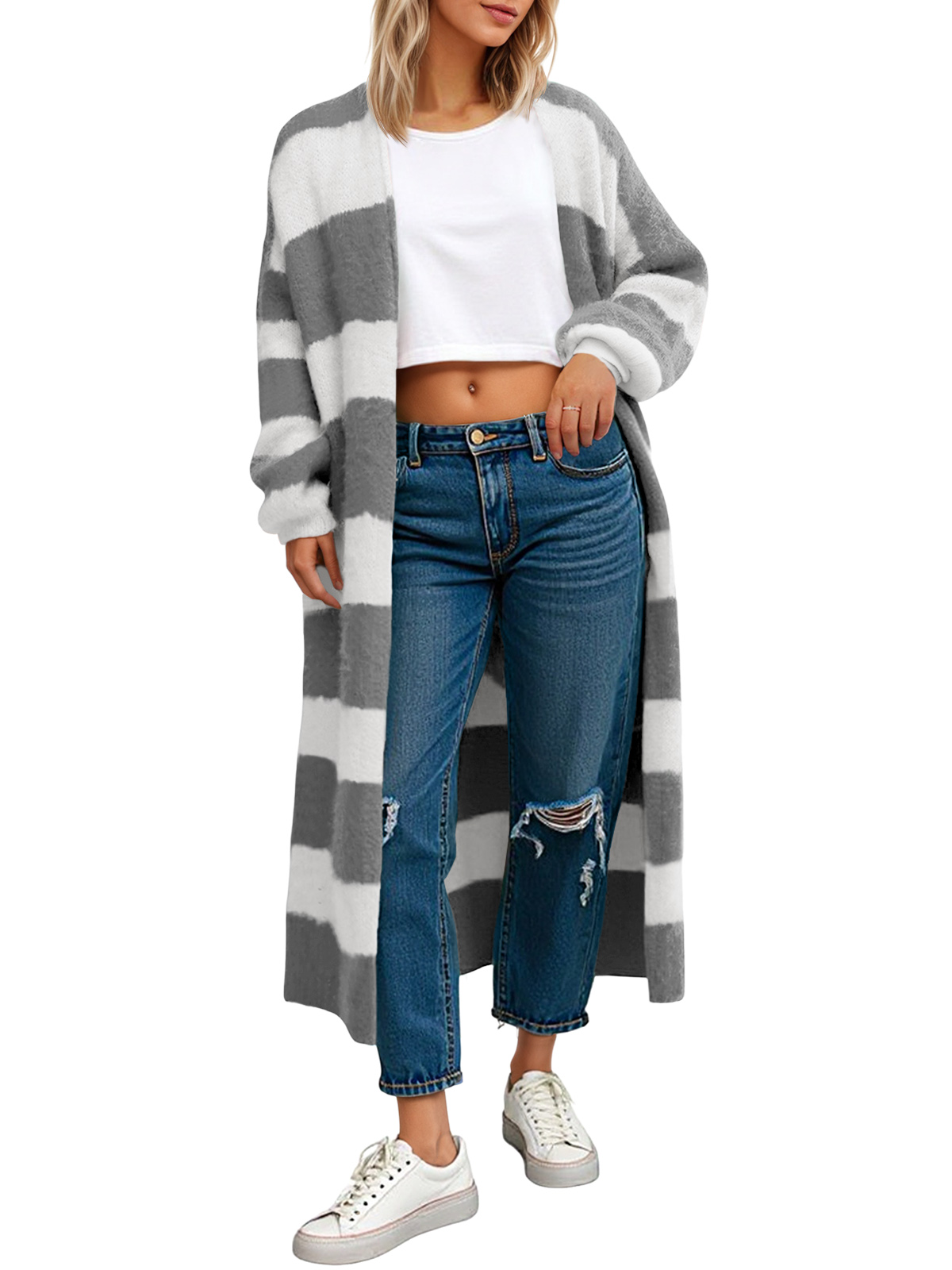 Womens Striped Long Cardigan Sweaters
