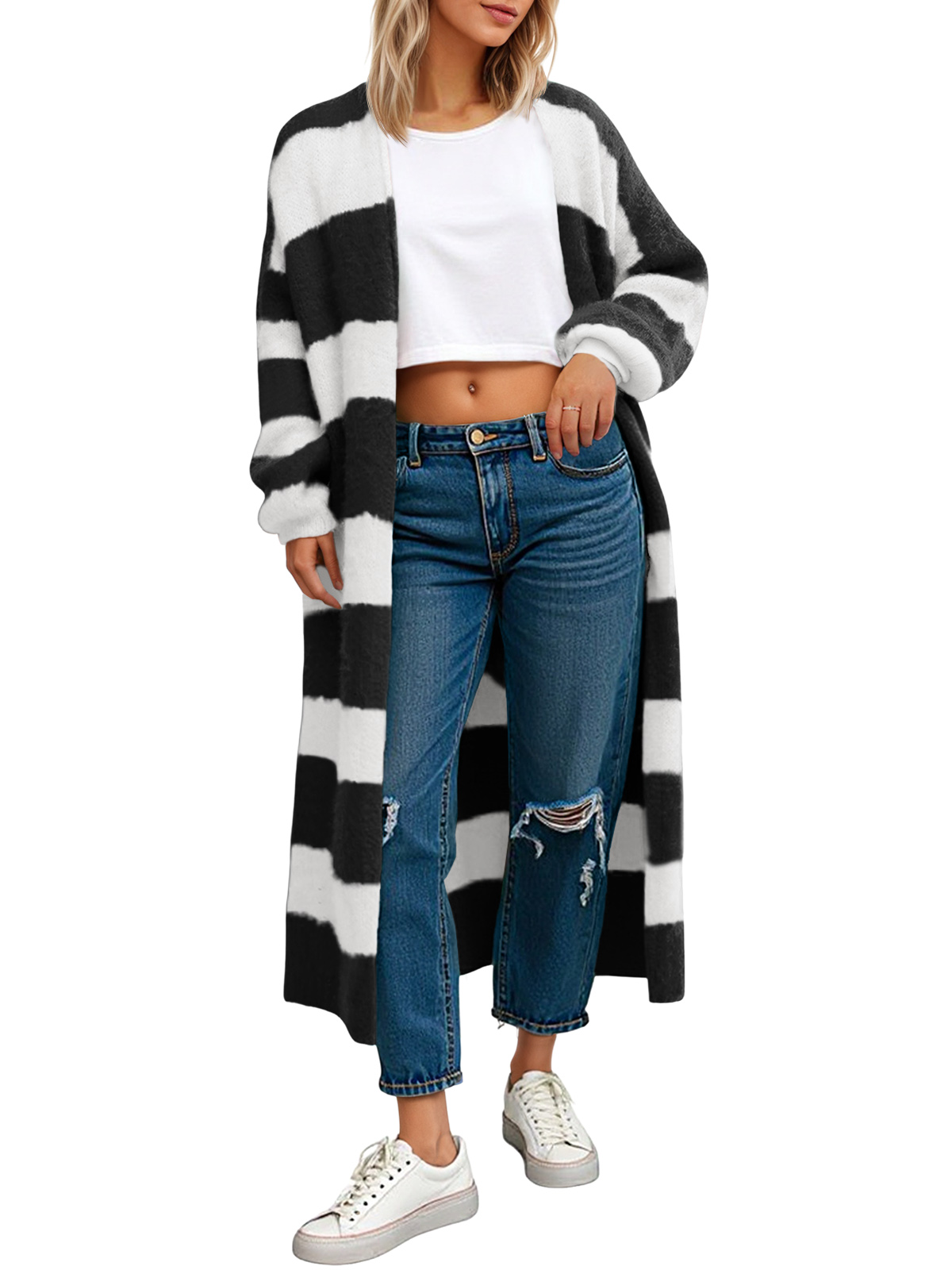 Womens Striped Long Cardigan Sweaters