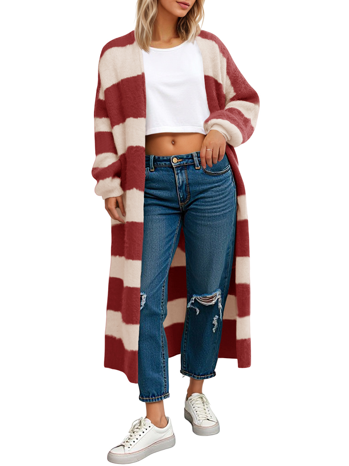 Womens Striped Long Cardigan Sweaters