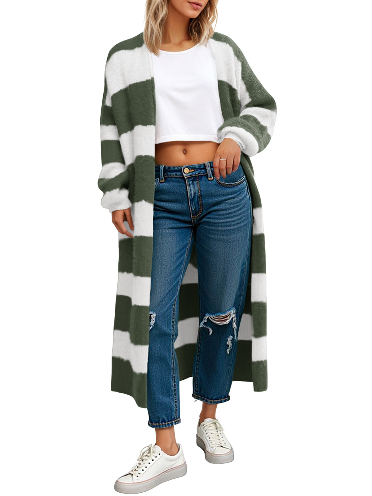 Womens Striped Long Cardigan Sweaters
