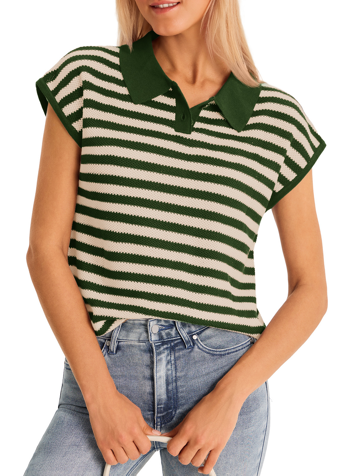 Womens Striped Polo Sweater