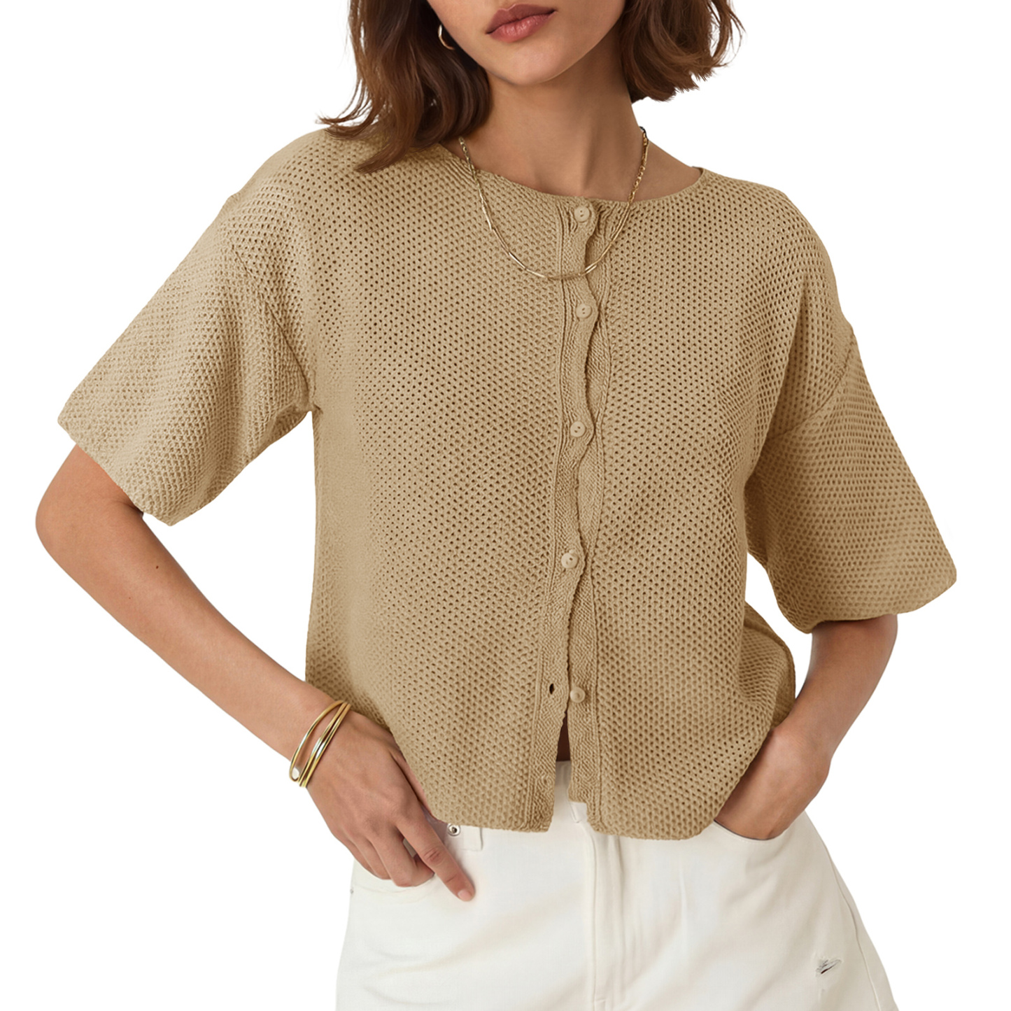 Womens Short Sleeve Cardigan